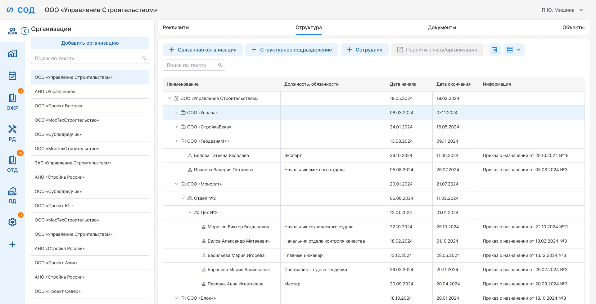 Cтруктурированное хранение информации об участниках строительства